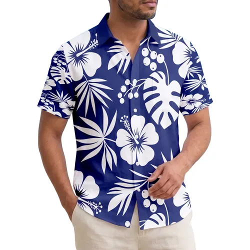 White Hibiscus Flowers Tropical Leaves Berry Clusters - Tropical Home Decor Gift for Gardeners Hawaiian Shirt