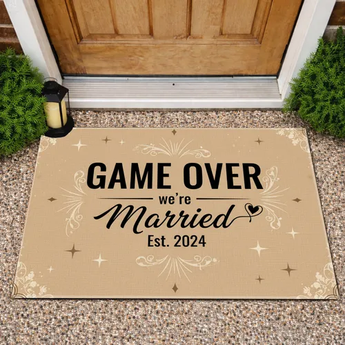 Game Over We're Married Custom Year Heart Vine - Newlywed Home Decor Gift Doormat