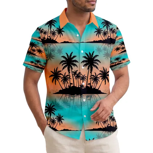 Silhouetted Palm Trees Water Reflection - Tropical Lifestyle Gift for Beach Lover Hawaiian Shirt