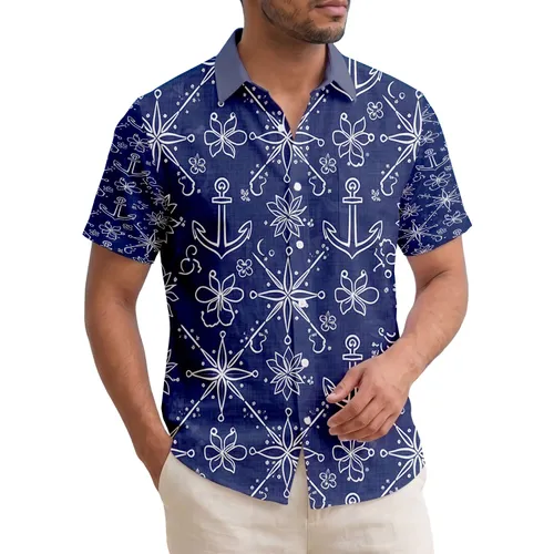 Tropical Palm Fronds Wave Hibiscus Flowers - Summer Vacation Gift Hawaiian Shirt