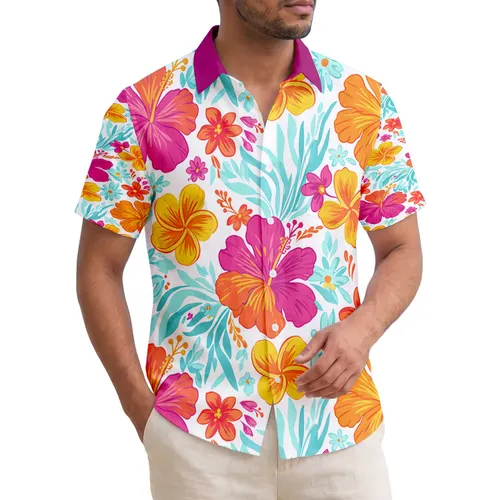 Dense All-Over Hibiscus Tropical Blooms Leaves Floral - Tropical Getaway Gift for Nature Lover Hawaiian Shirt