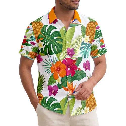 Golden Pineapple Hibiscus Plumeria Orchid Tropical Leaves - Home Decor Gift Hawaiian Shirt