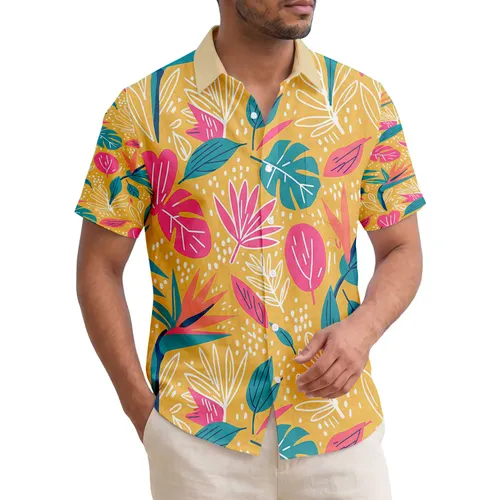 Botanical Bird of Paradise Tropical Foliage Fan Leaves - Everyday Home Decor Gift Hawaiian Shirt
