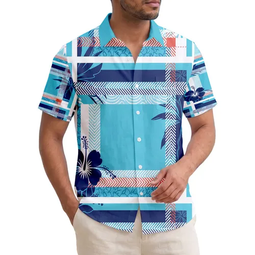 Tropical Plaid Palm Hibiscus Wave - Summer Travel Essentials Hawaiian Shirt