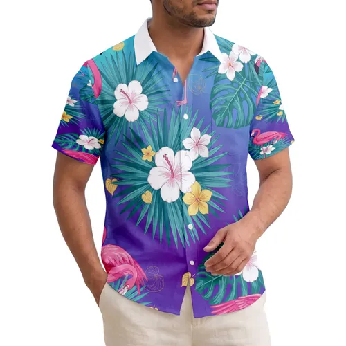 Pink Flamingos Tropical Hibiscus Fan Palms - Summer Getaway Home Decor Hawaiian Shirt