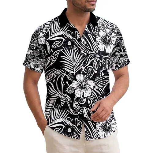 Polynesian Tribal Hibiscus Shark Tooth Palm Fronds - Tropical Vacation Gift for Travelers Hawaiian Shirt