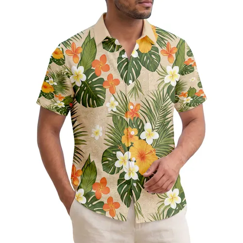 Tropical Leaves Hibiscus Plumeria Frangipani Blossoms - Home Decor Gift Hawaiian Shirt
