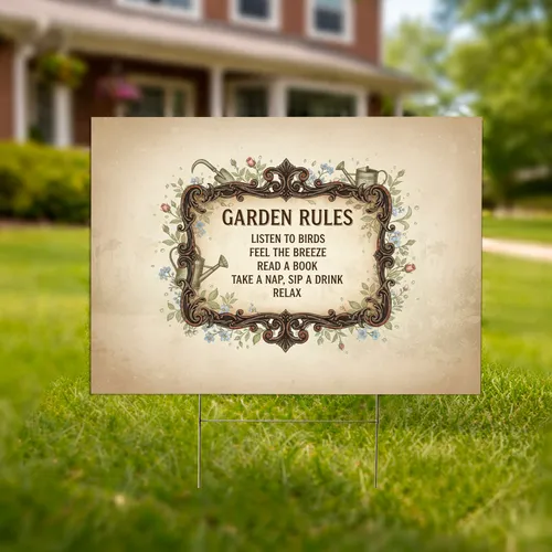 Vintage Garden Rules Scrollwork Plaque - Garden Decor Gift for Garden Lovers Yard Sign