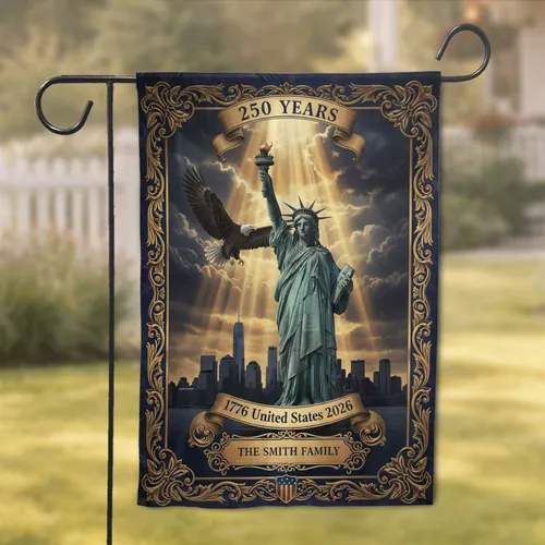 Custom Name Statue of Liberty Eagle 1776-2026 - USA 250th Anniversary Independence Day Garden Flag