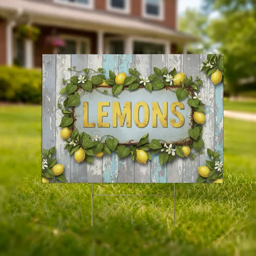 Distressed Lemons Metal Sign Lemon Blossom Vines - Weathered Farmhouse Decor Gift Yard Sign