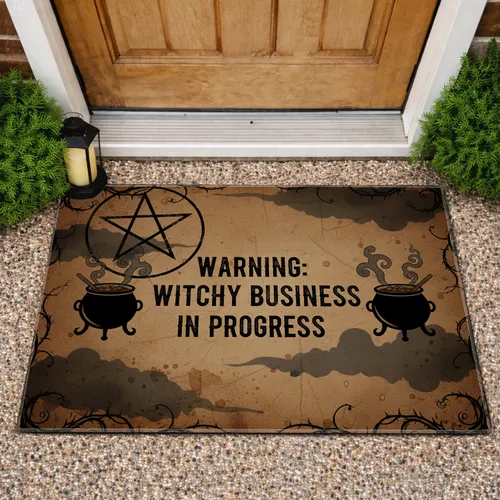 WARNING Witchy Business Cauldrons Pentagram - Witchcraft Lover Gift Doormat