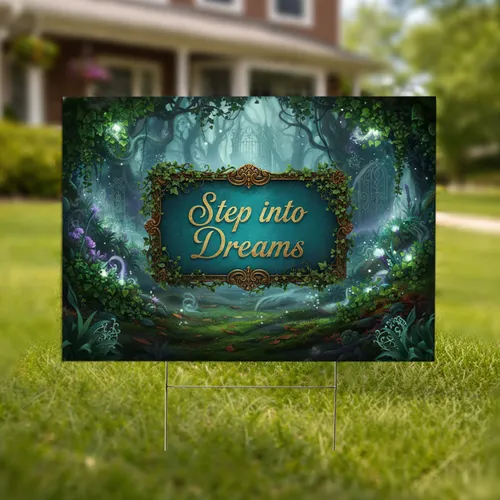 Gilded 'Step into Dreams' Sign with Ivy - Enchanted Garden Pathway Home Decor Gift Yard Sign