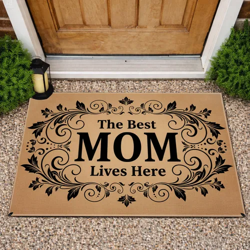 Best MOM Swirling Floral Vines Rustic Farmhouse Decor Gift for Mom Doormat