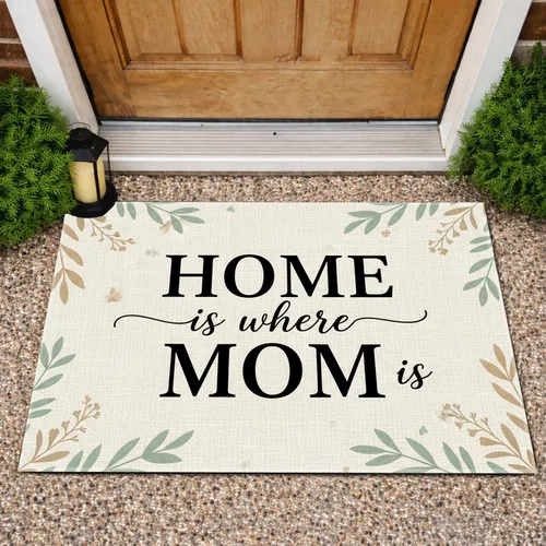 Home Is Where Mom Is Text Botanical Sprigs Mothers Day Gift Doormat