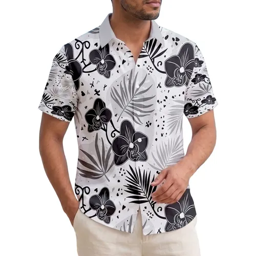 Orchid Blossoms Palm Fronds Vine Stems Organic Shapes - Tropical Lifestyle Gift Hawaiian Shirt