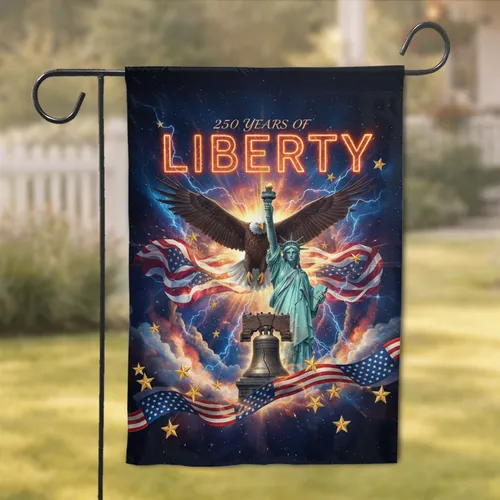 Bald Eagle Statue Liberty Bell 250 Years - USA Anniversary Independence Day Gift Garden Flag