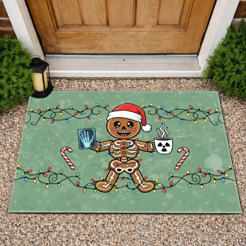 Gingerbread Skeleton Christmas Lights Coffee - Christmas Holiday Decor Gift Doormat