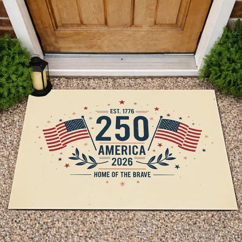 American Flag 250 1776 Home of the Brave - USA 250th Anniversary Independence Day Gift Doormat
