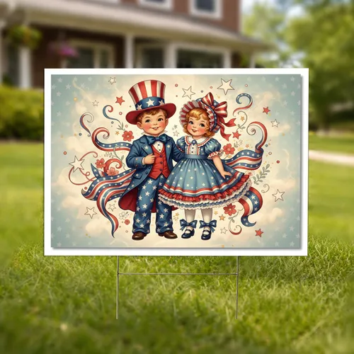 Young Uncle Sam Betsy Ross Children - Independence Day Patriotic Home Decor Yard Sign