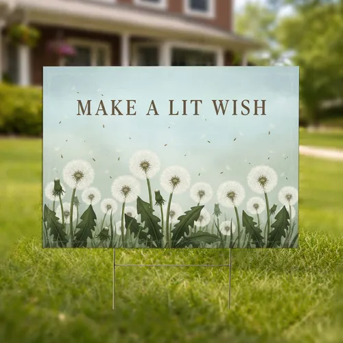 Floating White Dandelion Seed Heads Make A Lit Wish Sky - Home Decor Gift Yard Sign