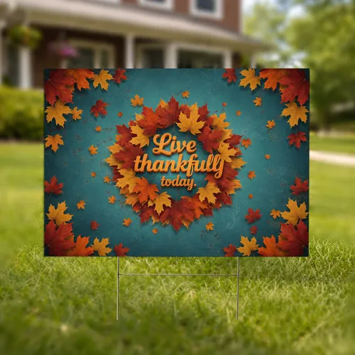 Live Thankfully Today Autumn Maple Leaves Thanksgiving Decor Yard Sign