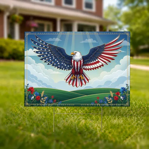 Bald Eagle American Flag Patriotic Outdoor Decor Independence Day Yard Sign