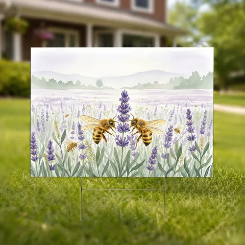 Lavender Honey Bees POST Lettering - Outdoor Garden Decor Yard Sign