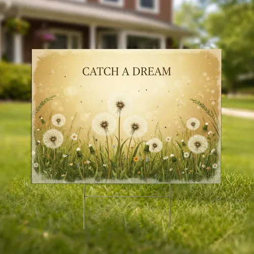 CATCH A DREAM Dandelion Puffball Meadow - Outdoor Garden Decor Gift Yard Sign