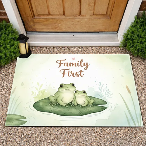 Family First Frogs Lily Pad Pond - Everyday Home Decor Gift for Family Doormat