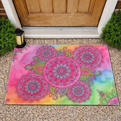 Mandala Floral Layered Concentric Petals Paisley Swirls Organic Shapes Home Decor Gift Doormat