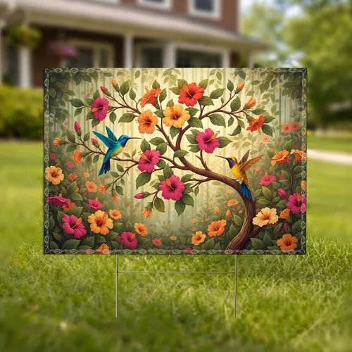 Hummingbird Hibiscus Tree Garden - Wildlife Lover Home Decor Gift Yard Sign