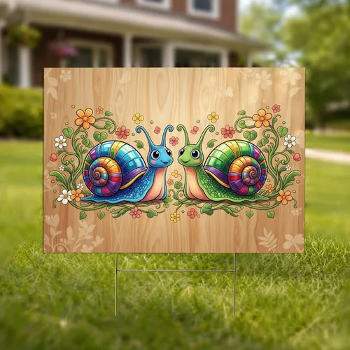 Snails Stained Glass Mosaic Wildflowers - Garden Decor Gift for Snail Lover Yard Sign