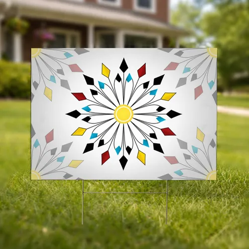 Starburst Yellow Circle Black Lines Black Leaf Rhombus Forms Outdoor Home Decor Gift Yard Sign