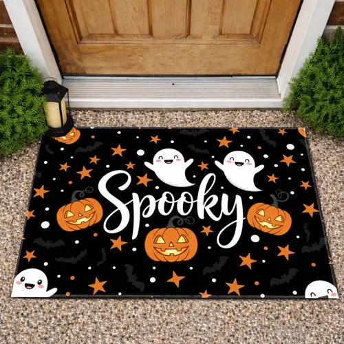 Spooky Ghost Glowing Jack-o'-Lantern Bat Stars - Halloween Holiday Home Decor Gift Doormat