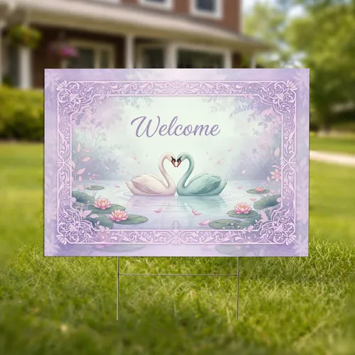 Elegant Swans Welcome Heart - Romantic Water Lily Home Decor Gift Yard Sign