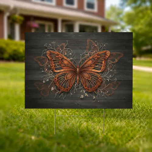 Rustic Metal Butterfly Weathered Wood - Farmhouse Garden Decor Gift Yard Sign