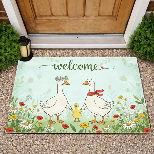 Family Geese Wildflower Welcome Message Home Decor Gift for Goose Lover Doormat