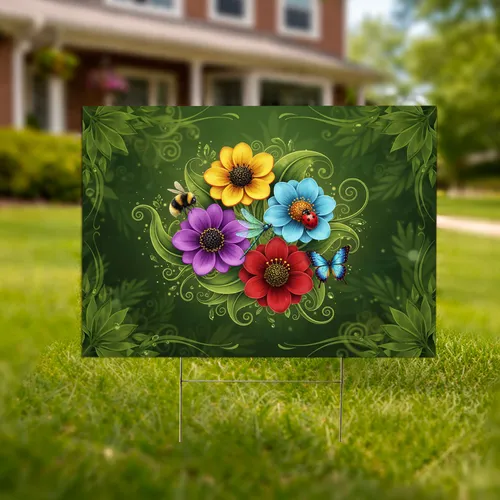 Vibrant Garden Flowers Insects - Garden Lover Yard Decor Gift Yard Sign
