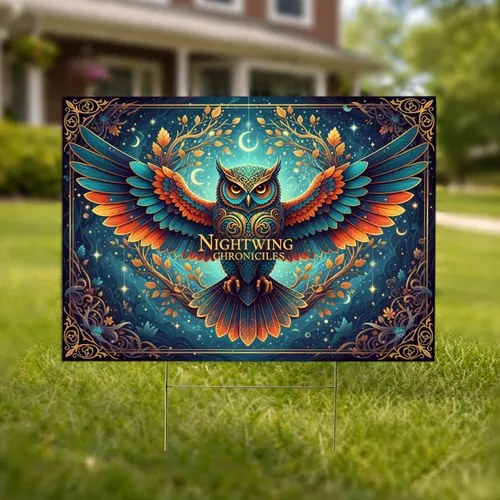 Majestic Owl Golden Patterns Twilight Forest Celestial Outdoor Decor Gift for Wildlife Lover Yard Sign