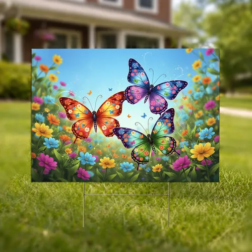 Vibrant Floral Butterflies Garden - Garden Decor Gift for Butterfly Lover Yard Sign