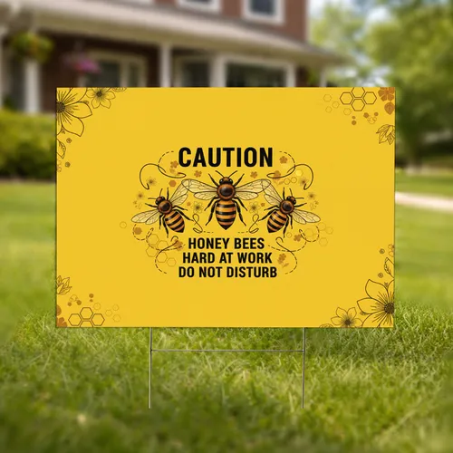 Honey Bees Honeycomb Floral Caution Do Not Disturb - Garden Decor Gift Yard Sign
