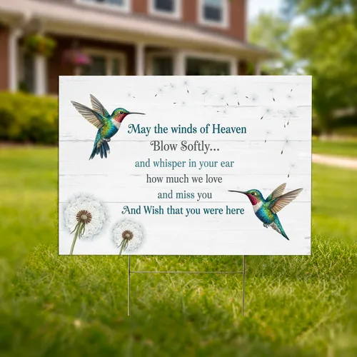 Heaven Winds Memorial Poem Hummingbird Dandelion Seeds - Loss Bereavement Sympathy Gift Yard Sign