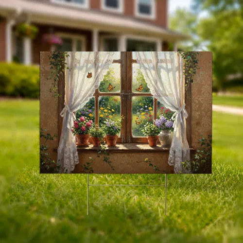 Sunlit Monarch Butterfly Rustic Window - Outdoor Garden Decor Yard Sign