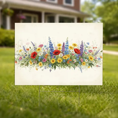 Rustic Wildflower Garden Poppies Daisies - Garden Home Decor Gift for Flower Lovers Yard Sign