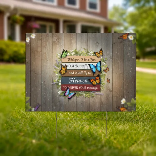Butterflies Heaven Message Weathered Wood Planks - Memorial Garden Decor Yard Sign