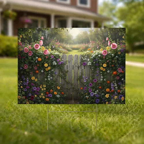 Lush Overflowing Garden Flowers Weathered Fence Home Garden Decor Garden Lover Gift Yard Sign