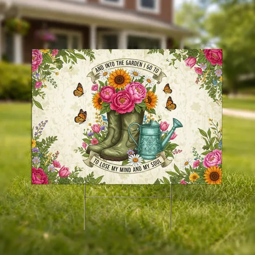 Gardening Boots Flowers Butterflies Garden Quote - Garden Home Decor Gift for Garden Lover Yard Sign