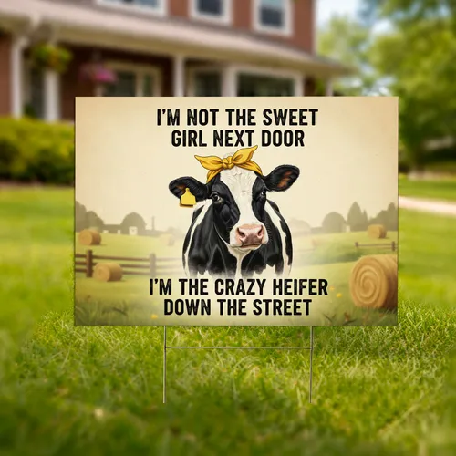 Crazy Heifer Holstein Cow Yellow Bandana - Farmhouse Decor Gift for Cow Lover Yard Sign