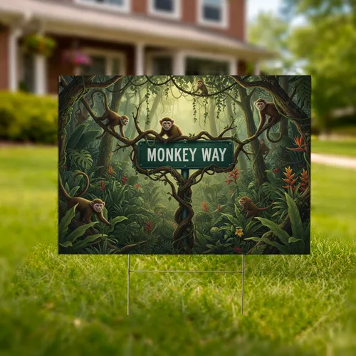 MONKEY WAY Street Sign Jungle Monkeys - Jungle Decor Gift for Monkey Lover Yard Sign