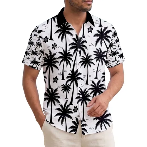 Solid Black Tropical Palm Trees Trunks Fronds - Vacation Essentials Gift for Beach Lovers Hawaiian Shirt
